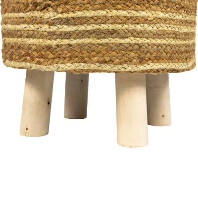 Northlight 15" Beige Braided Jute And Wood Handmade Three Legged Foot Stool