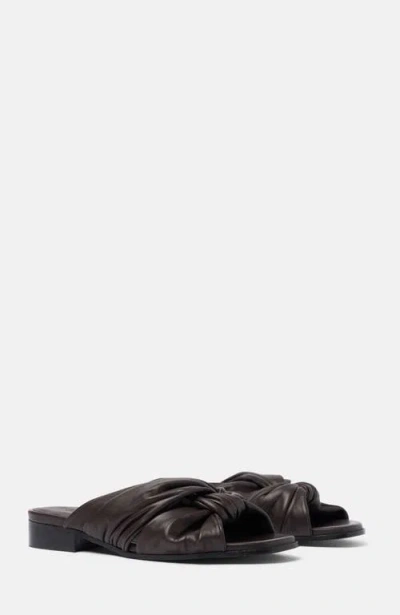 Scarosso Knotted-detail Slide Sandals In Dark Brown - Calf