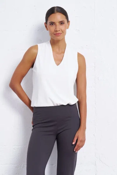 Franne Golde Luxe Stretch V-neck Sleeveless Shell In Neutral