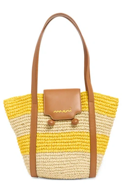 Marni Trunkaroo Small Leather-trimmed Striped Raffia Tote