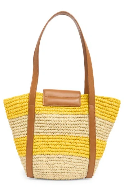 Marni Trunkaroo Small Leather-trimmed Striped Raffia Tote