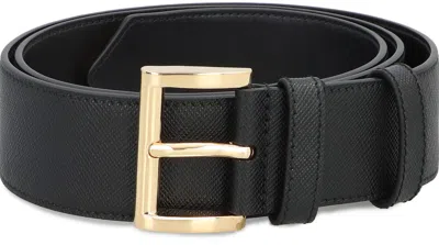 Prada Logo Plaque Leather Belt
