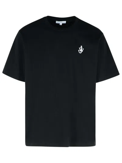 Jw Anderson Black Crewneck T-shirt With Anchor Embroidery On The Front In Cotton Man