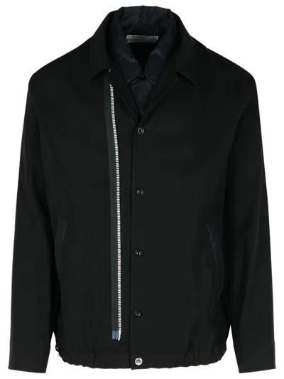 Sacai Buttoned Collar Cotton Jacket With Elasticized Hem