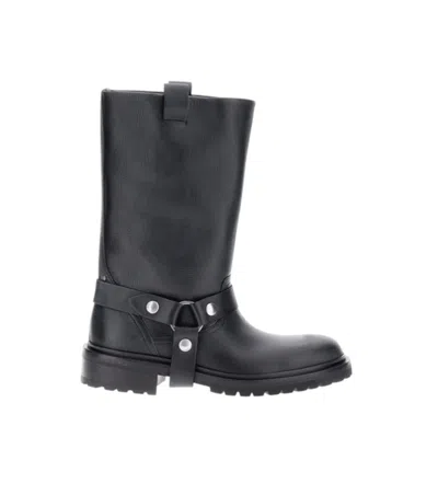 Golden Goose Kurt Boots In Black Leather With Buckle In Black