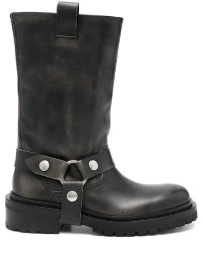Golden Goose Kurt Boots In Black Leather With Buckle In Black