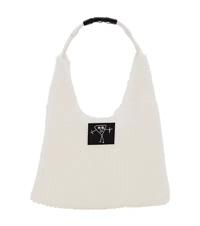 Plan C White Mesh Design Shopper Bag In Neutral