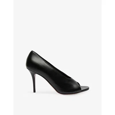 Amina Muaddi Black Calf Leather Bos Taurus Stiletto Heel Sandals