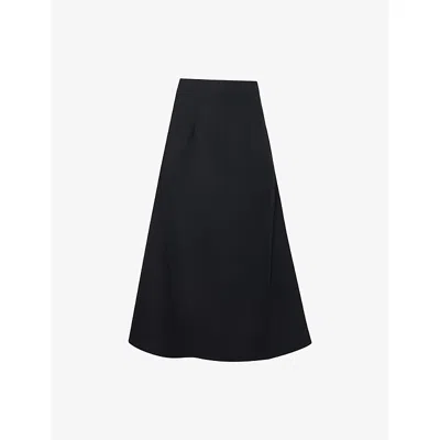 Huishan Zhang Womens Black Vicky Flared Wool Midi Skirt