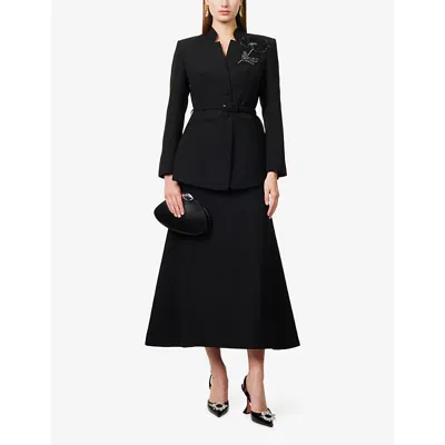 Huishan Zhang Womens Black Vicky Flared Wool Midi Skirt