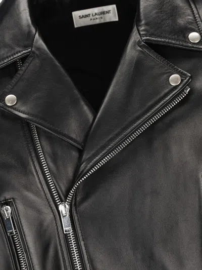 Saint Laurent Black Biker Jacket With Zipped Pockets In Smooth Leather Man