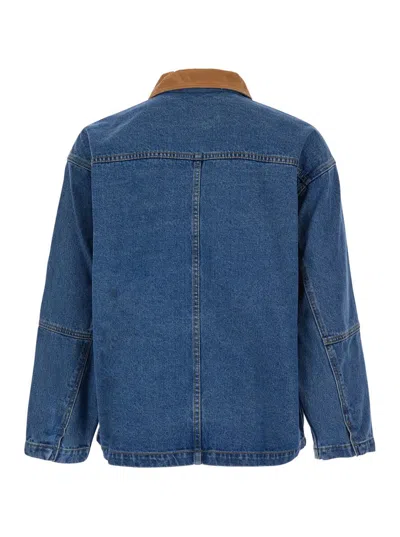 Dunst Blue Jacket With Contrast Collar And Patch Pockets On The Chest