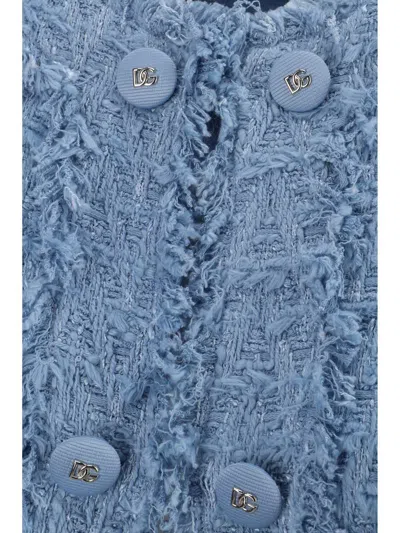 Dolce & Gabbana Light Blue Single-breasted Jacket With Logo Detail On Buttons In Cotton Blend Woman