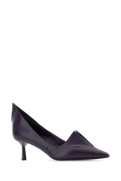 Prada Leather Kitten Heel Pumps With Pointed Toe
