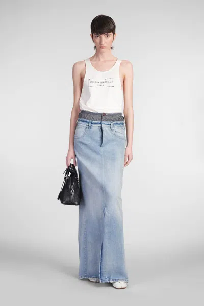 Maison Margiela Light Blue Long Skirt With Front Slit And Five Pocket Design In Denim Woman