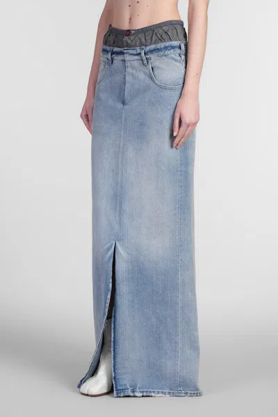 Maison Margiela Light Blue Long Skirt With Front Slit And Five Pocket Design In Denim Woman