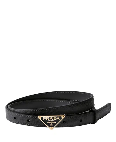 Prada Gold Metal Buckle Saffiano Leather Belt In Black