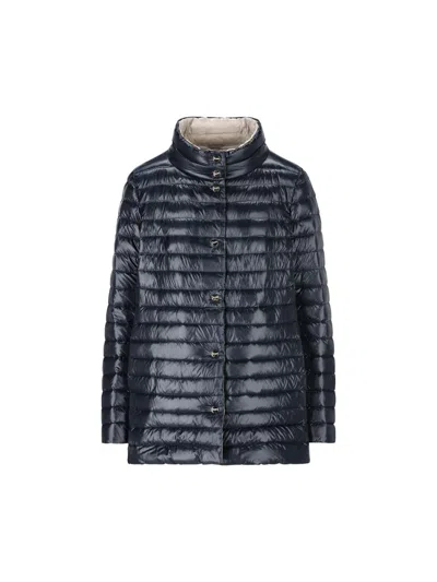 Herno Down Jacket Drawstring Detail High Collar In Blue