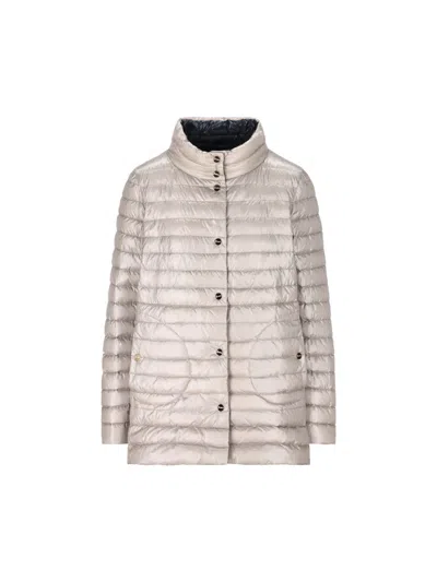 Herno Down Jacket Drawstring Detail High Collar In Blue