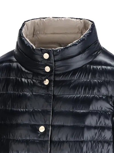 Herno Down Jacket Drawstring Detail High Collar In Blue