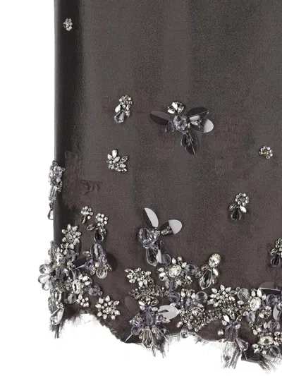 Prada Midi Skirt In Wool And Silk With Applications