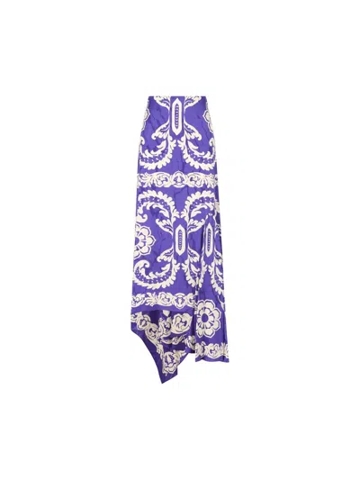 Etro Asymmetric Printed Satin Maxi Skirt