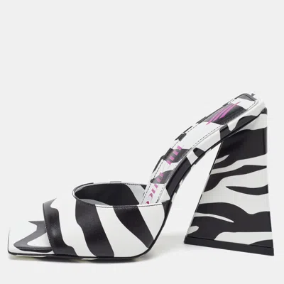Pre-owned Attico Black/white Zebra Print Leather Devon Open Toe Sandals Size 36