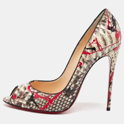 Pre-owned Christian Louboutin Multicolor Painted Splatter Python Peep Toe Pumps Size 40