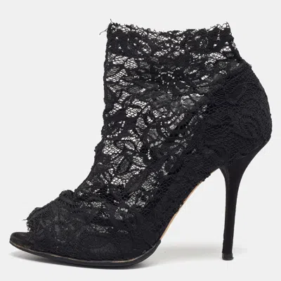 Pre-owned Dolce & Gabbana Black Lace Open Toe Ankle Boots Size 40