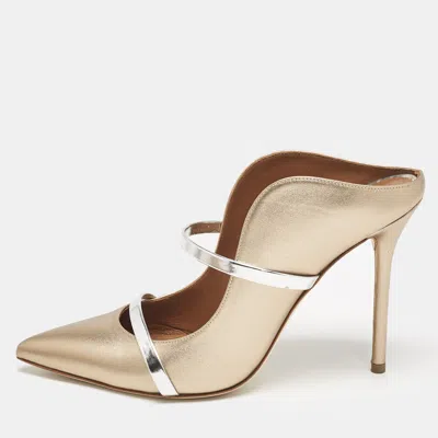 Pre-owned Malone Souliers Gold/silver Leather Maureen Pointed Toe Mule Size 39.5