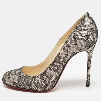 Pre-owned Christian Louboutin Black/pink Lace And Satin Fifi Pumps Size 35.5