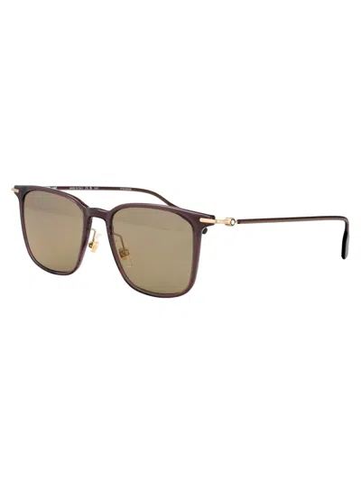 Montblanc Squared Sunglasses Mb0354 S 006 In Brown