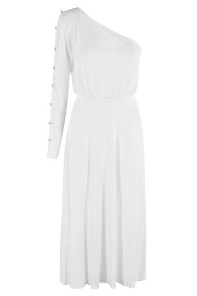 Elisabetta Franchi One-shoulder Dress In Jersey Fabric With Buttons