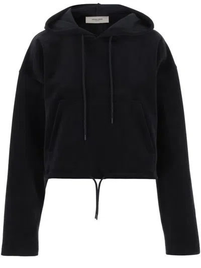 Golden Goose Cropped Black Hoodie With Drawstring