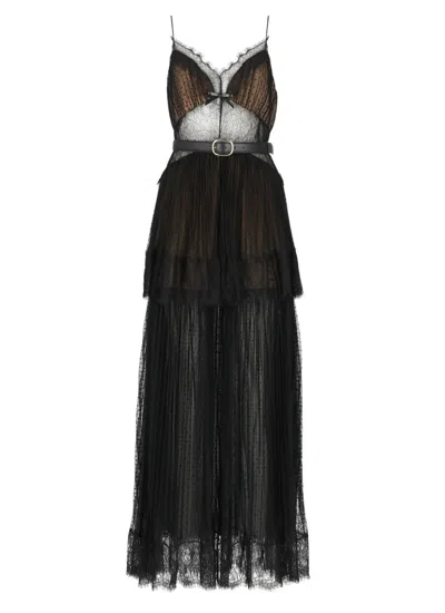 Self-portrait Black And Gold Chiffon Maxi Dress