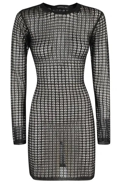 Federica Tosi Flexage Black Crewneck Dress With Check Motiv All-over And Open Rear In Fabric Woman