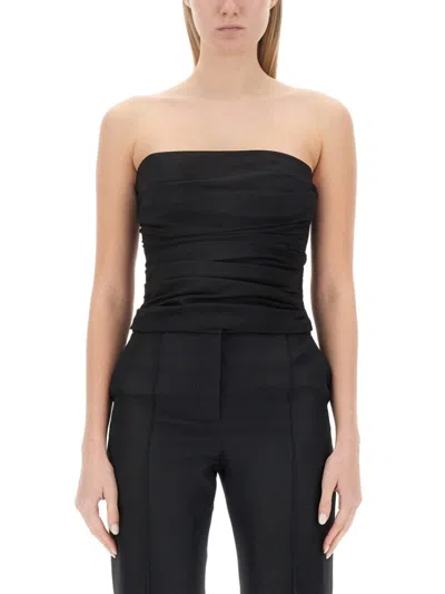 Moschino Draped Ruched Strapless Fitted Top In Black