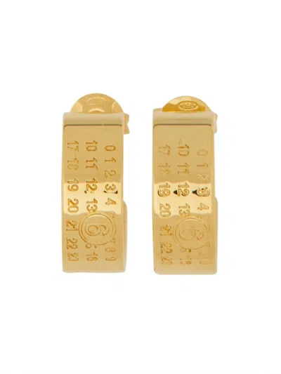Mm6 Maison Margiela Sculptural Gold Brass Earrings With Engraved Detailing