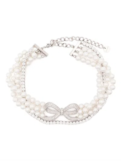 SELF-PORTRAIT BIJOUX ARGENTO NECKLACE WITH INTERTWINED STRANDS OF PEARLS AND RHINESTONES 