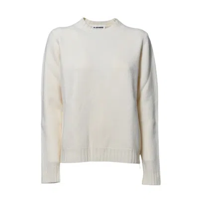 JIL SANDER CREAM WOOL BOXY CREWNECK SWEATER 