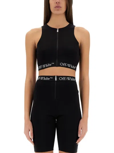 Off-white Fitted Black Top With High Neckline