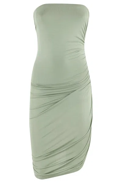 Norma Kamali Diana Strapless Draped Stretch-jersey Mini Dress