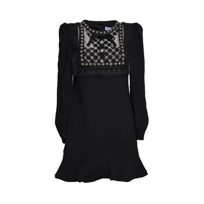 SELF-PORTRAIT BLACK CRÊPE DE CHINE MINI DRESS 