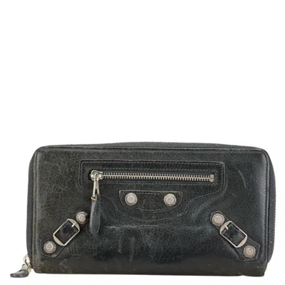 Pre-owned Balenciaga Black Leather Long Wallet (bi-fold) ()