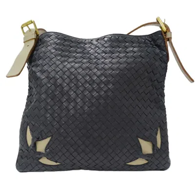 Pre-owned Bottega Veneta Intrecciato Navy Intrecciato Leather Messenger Bag Shoulder Bag ()