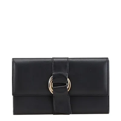 Pre-owned Cartier Black Leather Long Wallet (bi-fold) ()