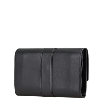 Pre-owned Cartier Black Leather Long Wallet (bi-fold) ()