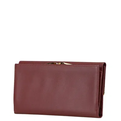 Pre-owned Cartier Wine Red Leather Long Wallet (tri-fold) ()