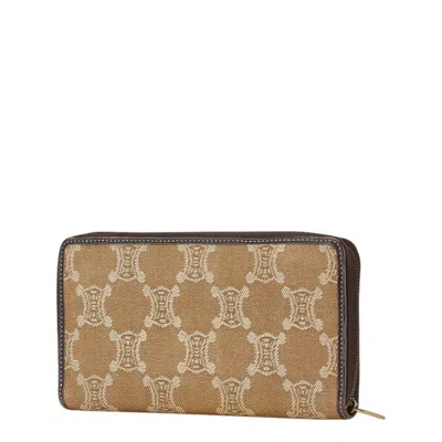Pre-owned Celine Beige Brown Canvas Leather Long Wallet (bi-fold) ()