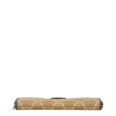 Pre-owned Celine Beige Brown Canvas Leather Long Wallet (bi-fold) ()